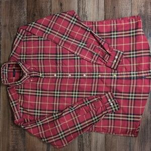 Burberry London Nova Check Long Sleeve Button Down Size XL In Red